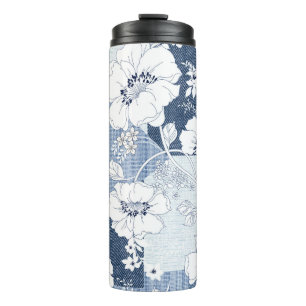 seamless denim patchwork on flower thermal tumbler