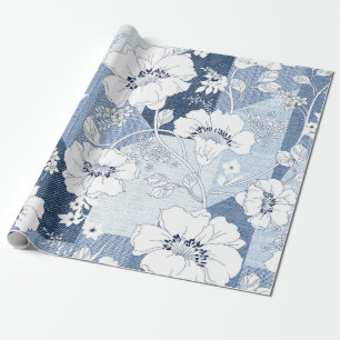 seamless denim patchwork on flower wrapping paper