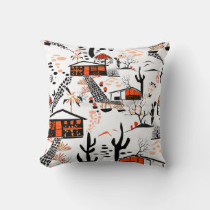 Seamless desert sand landscape houses black orange cushion