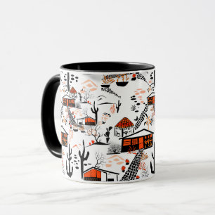 Seamless desert sand landscape houses black orange mug