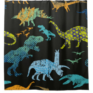 Seamless Dino pattern. Original design with t-rex, Shower Curtain