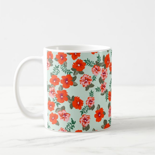 Seamless ditsy pattern in small cute wild flowers. coffee mug (Left)