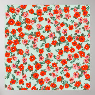 Seamless ditsy pattern in small cute wild flowers. poster