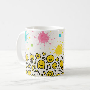 Seamless Doodle Art Border in Yellow and Black Ink Coffee Mug