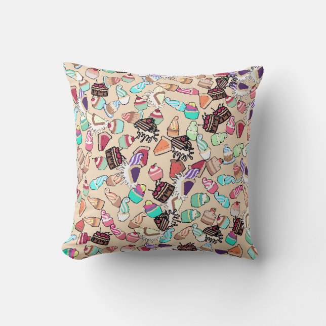 Seamless doodle cake pattern pattern. Hand drawn b Cushion (Front)
