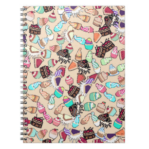 Seamless doodle cake pattern pattern. Hand drawn b Notebook