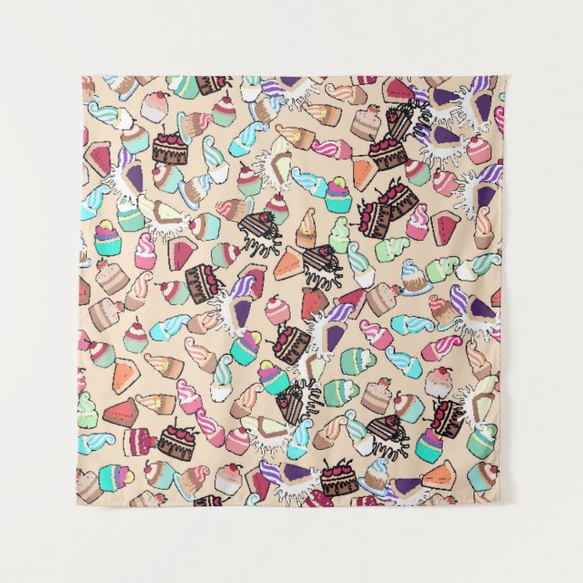 Seamless doodle cake pattern pattern. Hand drawn b Tapestry (Front)