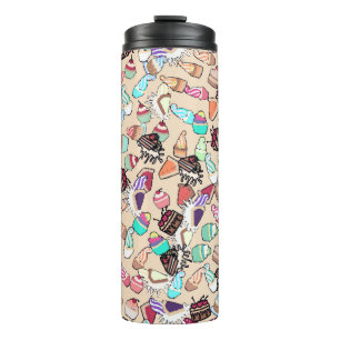 Seamless doodle cake pattern pattern. Hand drawn b Thermal Tumbler