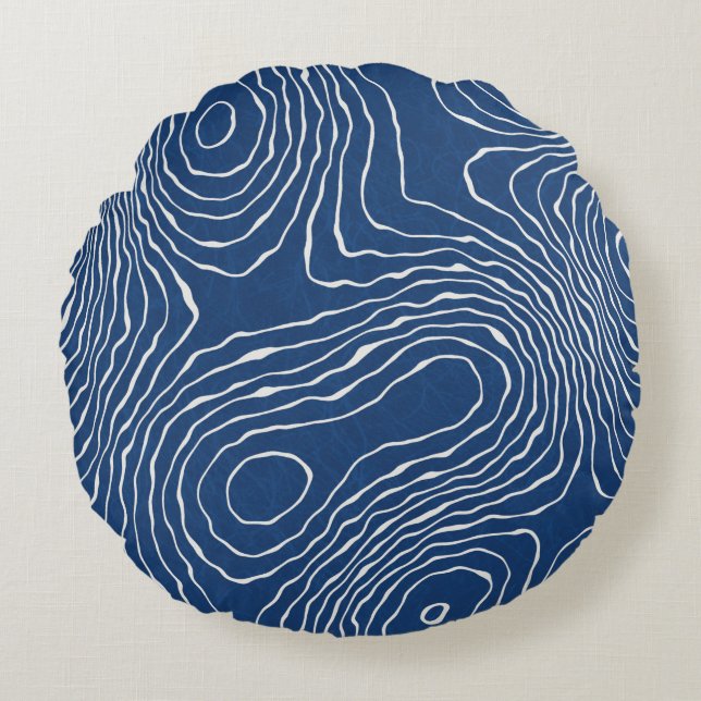 Seamless earth line topographic map organic patter round cushion (Front)