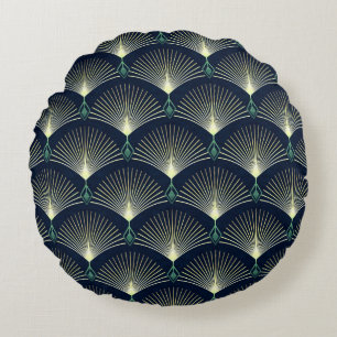 Seamless elegant geometric pattern. Blue Art Deco. Round Cushion