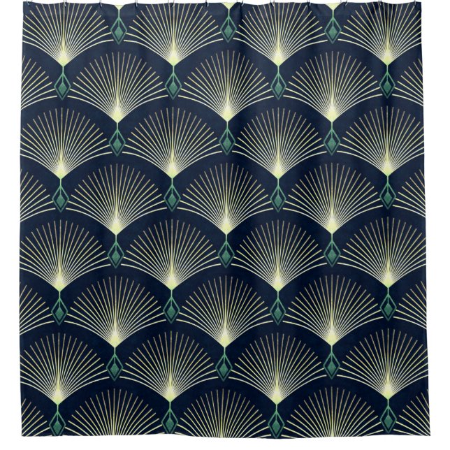 Seamless elegant geometric pattern. Blue Art Deco. Shower Curtain (Front)