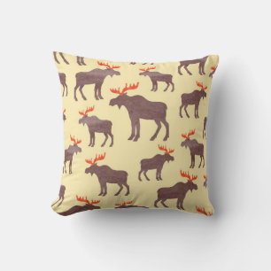 Seamless elk pattern. Vintage watercolor moose sil Cushion