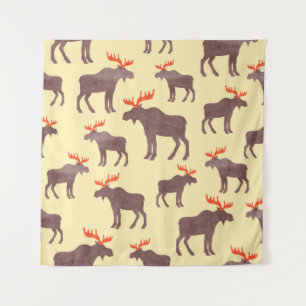 Seamless elk pattern. Vintage watercolor moose sil Tapestry