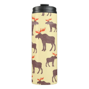 Seamless elk pattern. Vintage watercolor moose sil Thermal Tumbler