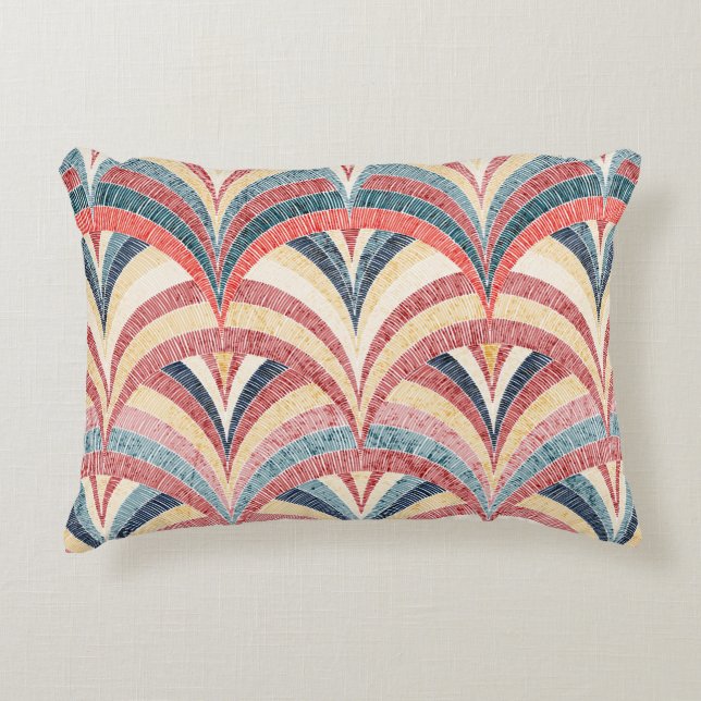 Seamless embroidered pattern. Wavy bohemian print. Decorative Cushion (Front)