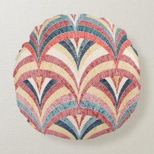 Seamless embroidered pattern. Wavy bohemian print. Round Cushion