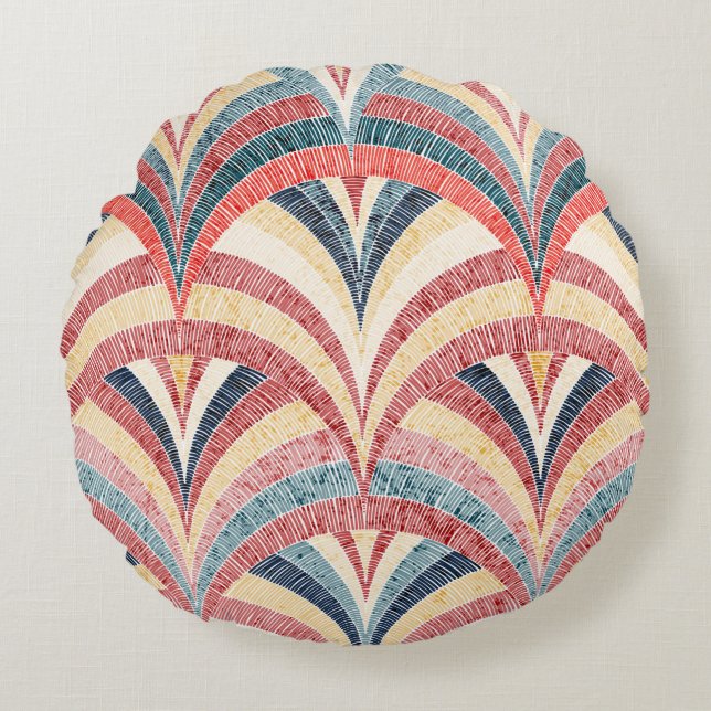 Seamless embroidered pattern. Wavy bohemian print. Round Cushion (Front)