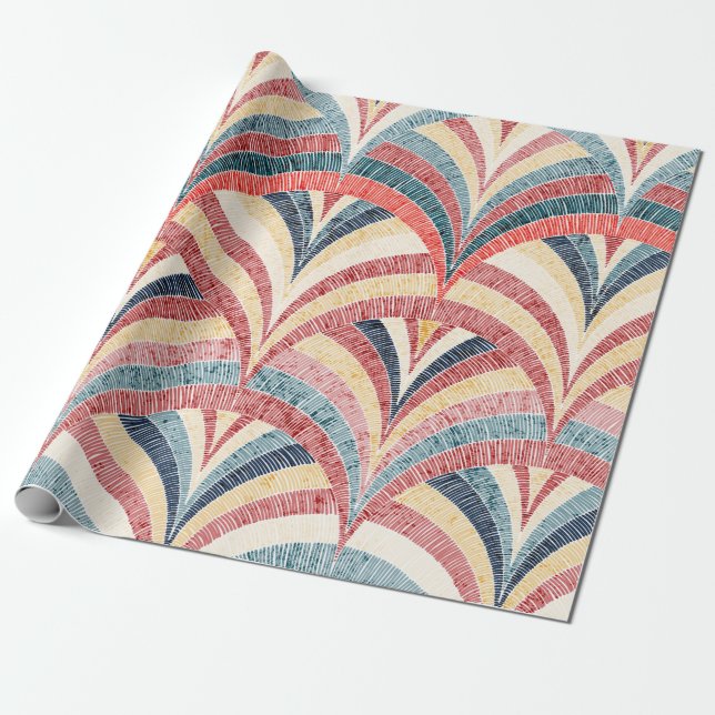 Seamless embroidered pattern. Wavy bohemian print. Wrapping Paper (Unrolled)