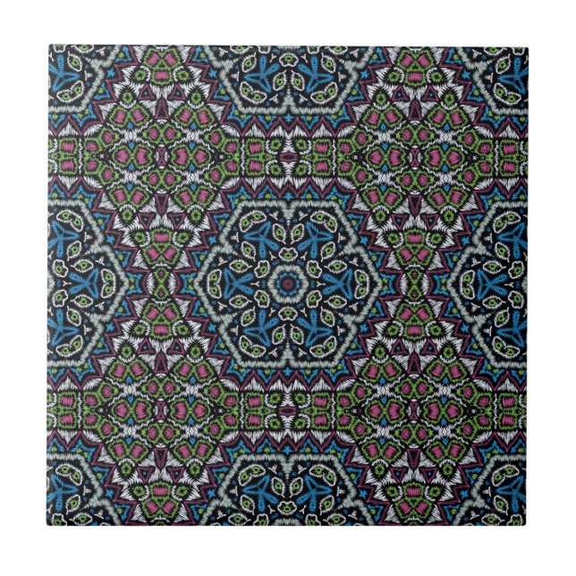 Seamless embroidery tribal ethno boho ornamental t ceramic tile (Front)