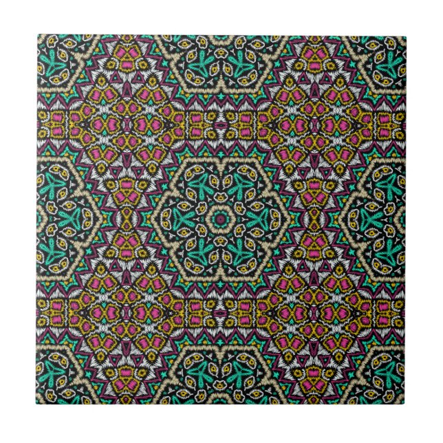 Seamless embroidery tribal ethno boho ornamental t ceramic tile (Front)