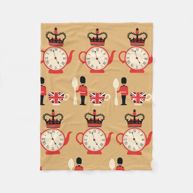 seamless english tea time pattern fleece blanket (Front)
