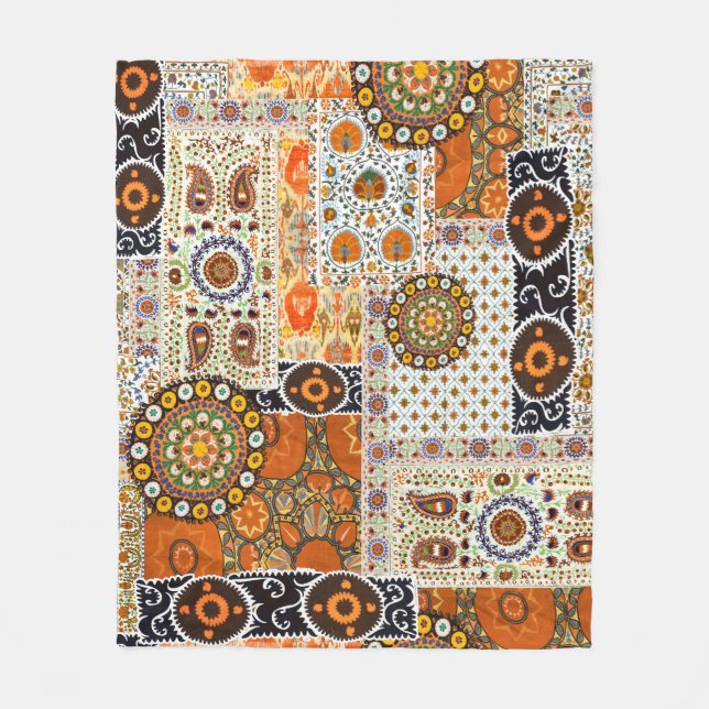 Seamless ethnic abstract digital pattern fleece blanket (Front)