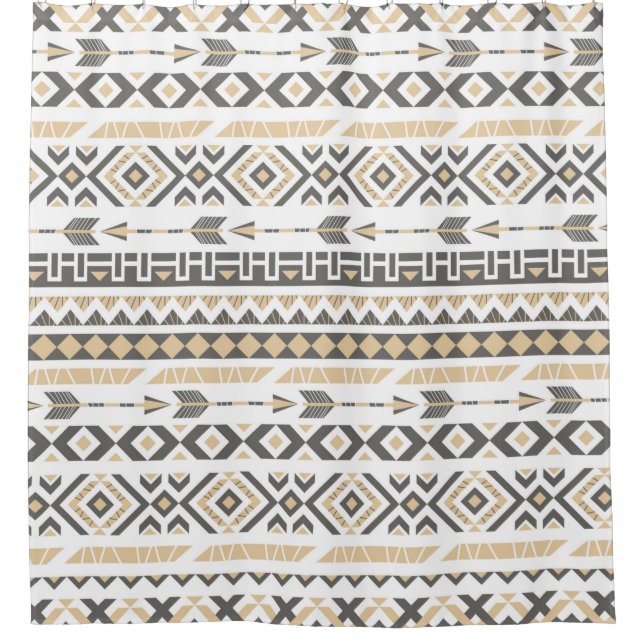 Seamless ethnic beige pattern. illustration shower curtain (Front)