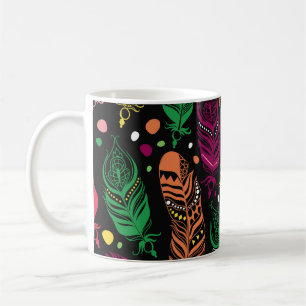 Seamless ethnic feathers, vibrant pattern. coffee mug