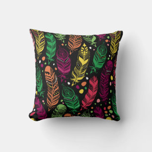 Seamless ethnic feathers, vibrant pattern. cushion
