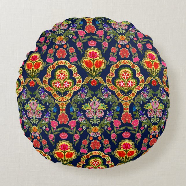 Seamless ethnic mughal floral pattern round cushion (Front)
