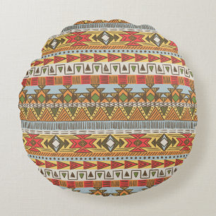 Seamless ethnic pattern in bright colours round cushion