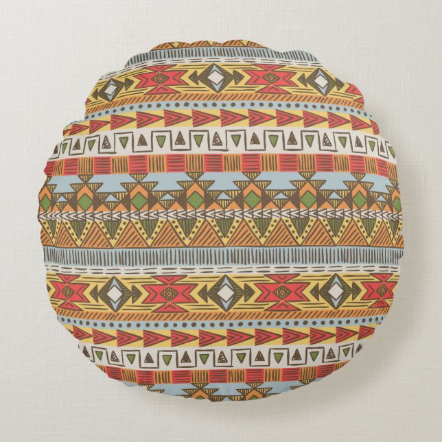 Seamless ethnic pattern in bright colours round cushion (Front)