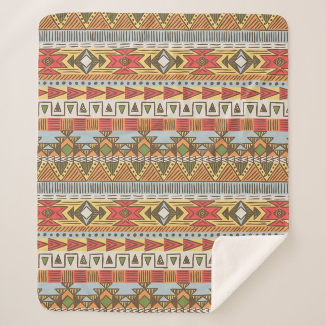 Seamless ethnic pattern in bright colours sherpa blanket (Front)