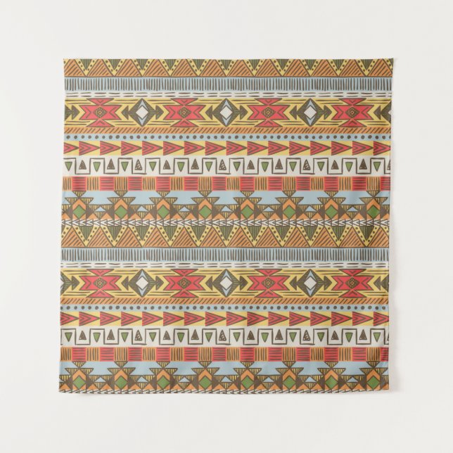 Seamless ethnic pattern in bright colours tapestry (Front)