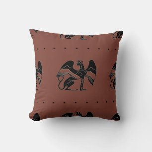 Seamless ethnic pattern with fantastic winged sphi cushion