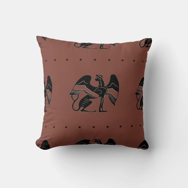 Seamless ethnic pattern with fantastic winged sphi cushion (Front)