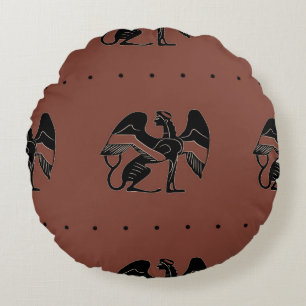 Seamless ethnic pattern with fantastic winged sphi round cushion