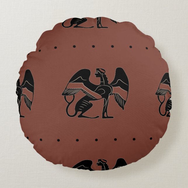 Seamless ethnic pattern with fantastic winged sphi round cushion (Front)