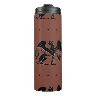 Seamless ethnic pattern with fantastic winged sphi thermal tumbler