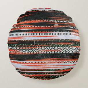 Seamless ethnic tribal pattern stripes rug design. round cushion