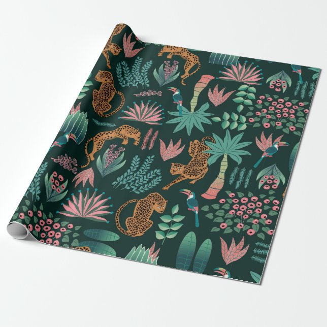 Seamless exotic jungle pattern wrapping paper (Unrolled)