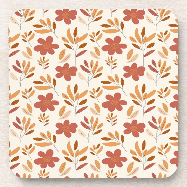 Seamless Fall Autumn Floral Pattern Coaster (Front)