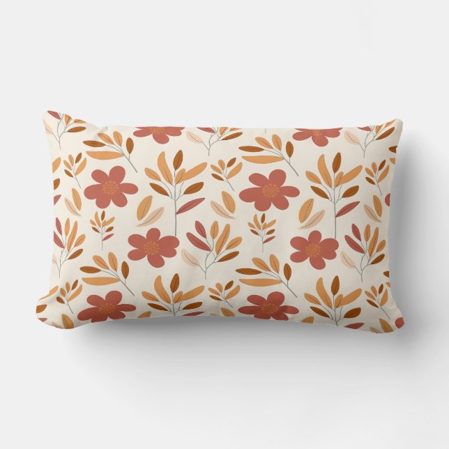 Seamless Fall Autumn Floral Pattern Lumbar Cushion (Front)