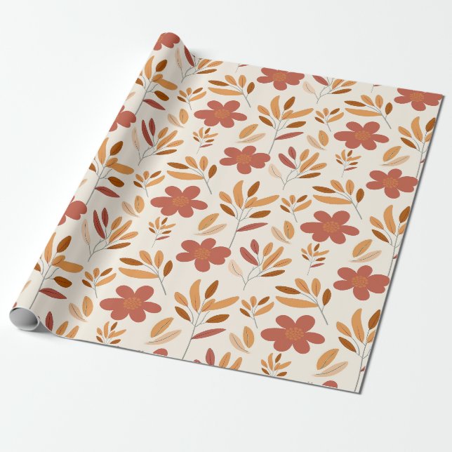 Seamless Fall Autumn Floral Pattern Wrapping Paper (Unrolled)