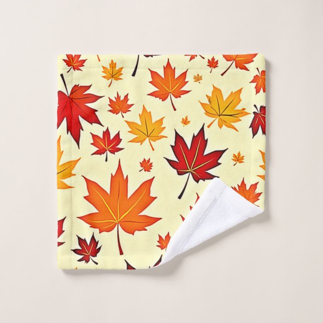 Seamless Fall Foliage Design Bath Towel Set (Wash Cloth)