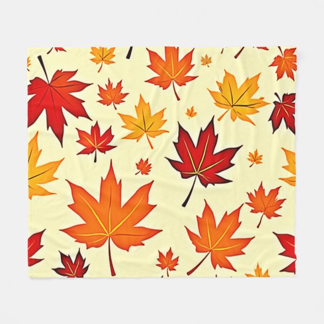 Seamless Fall Foliage Design Fleece Blanket (Front (Horizontal))