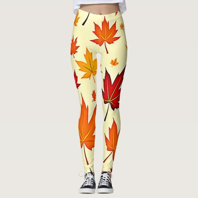 Seamless Fall Foliage Design Leggings (Front)