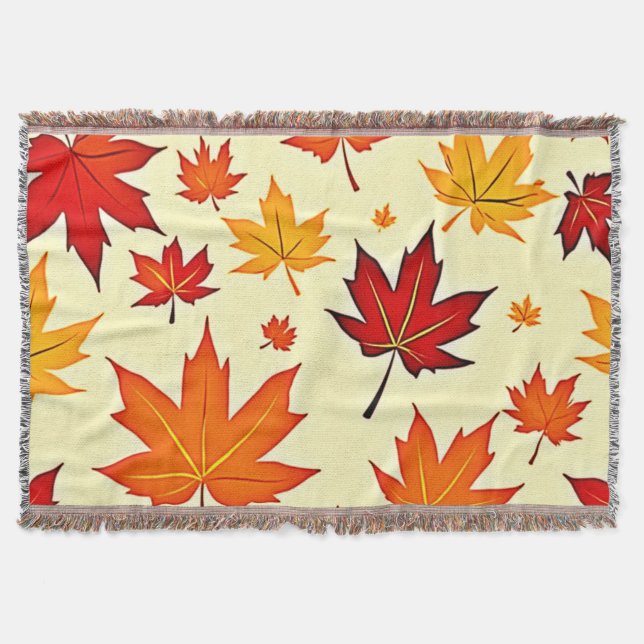 Seamless Fall Foliage Design Throw Blanket (Front)