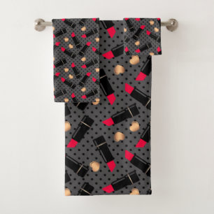 Seamless fashion cosmetic red lipstick polka dots bath towel set