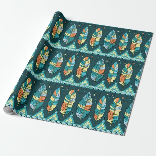 Seamless feather pattern background. Endless color Wrapping Paper (Unrolled)